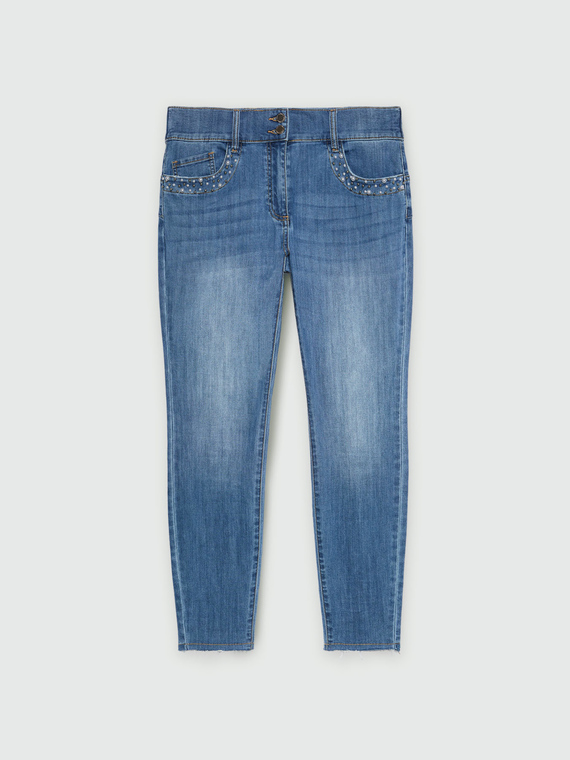 Skinny-Jeans mit Perlenstickerei