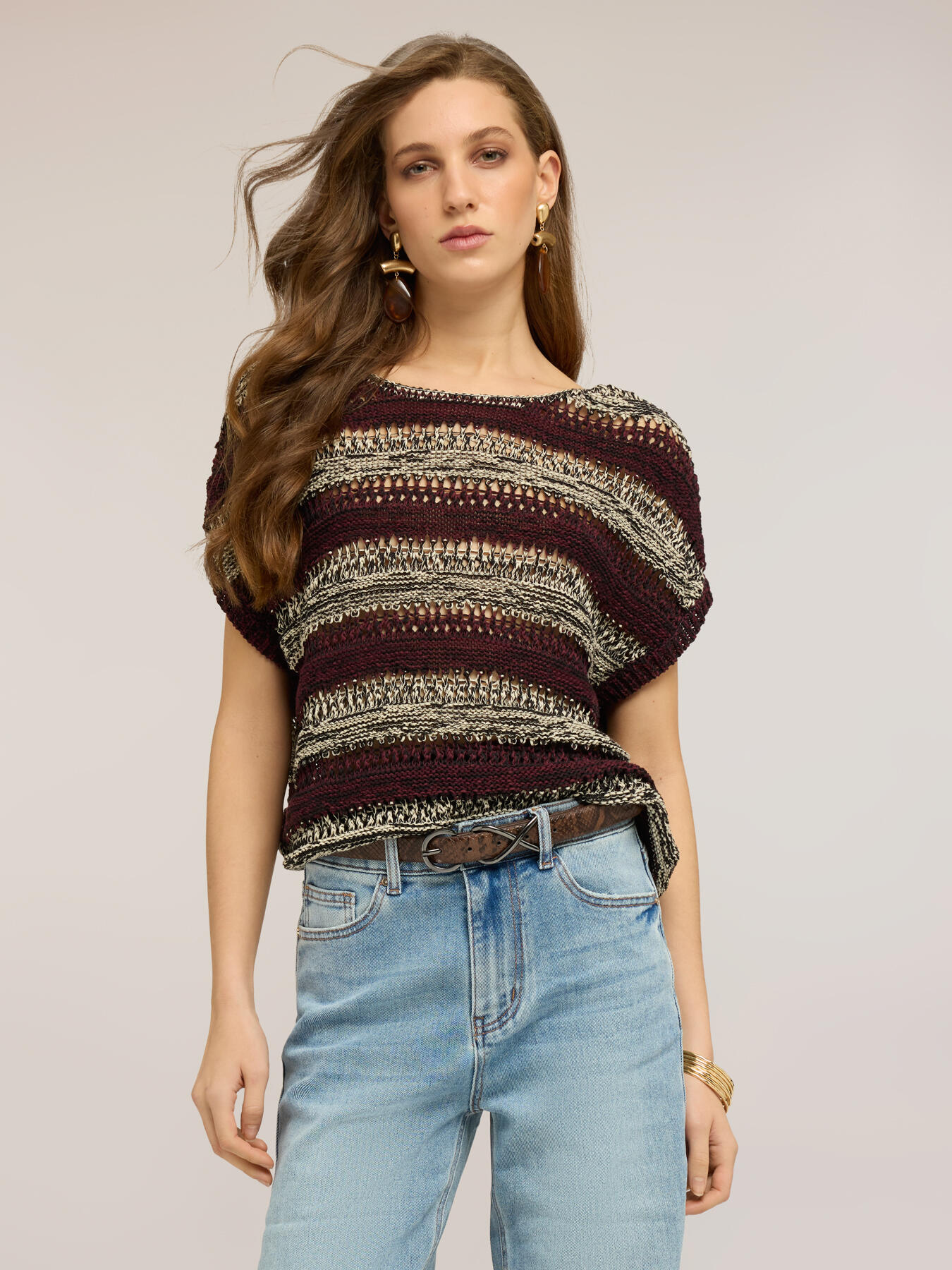 Striped openwork effect knitwear image number 2