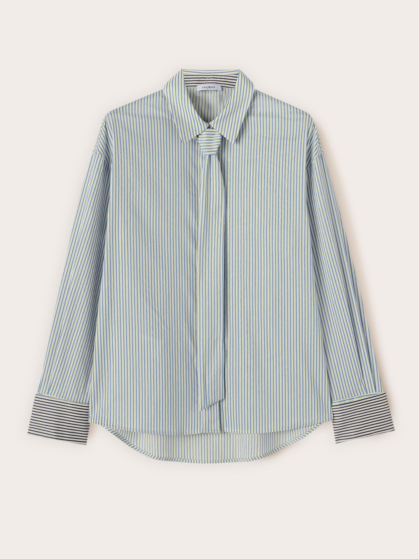 Striped poplin shirt with tie image number 4