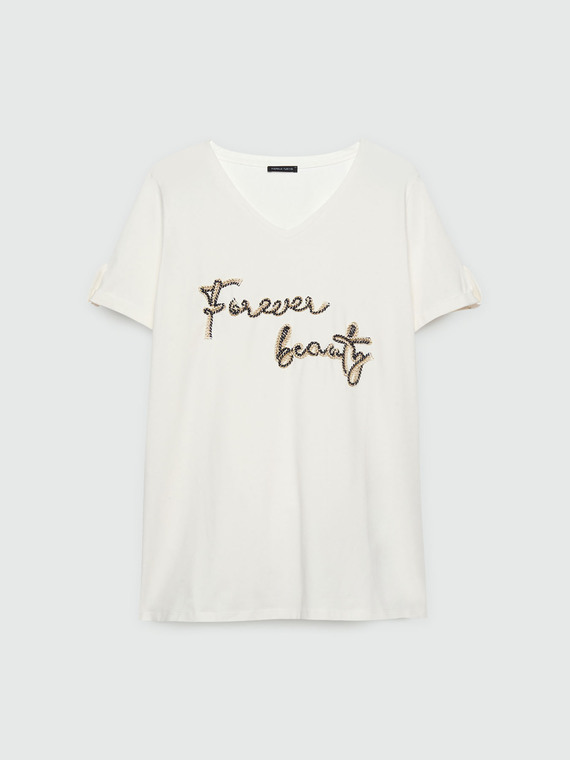 T-Shirt mit Schriftzug aus Kordel