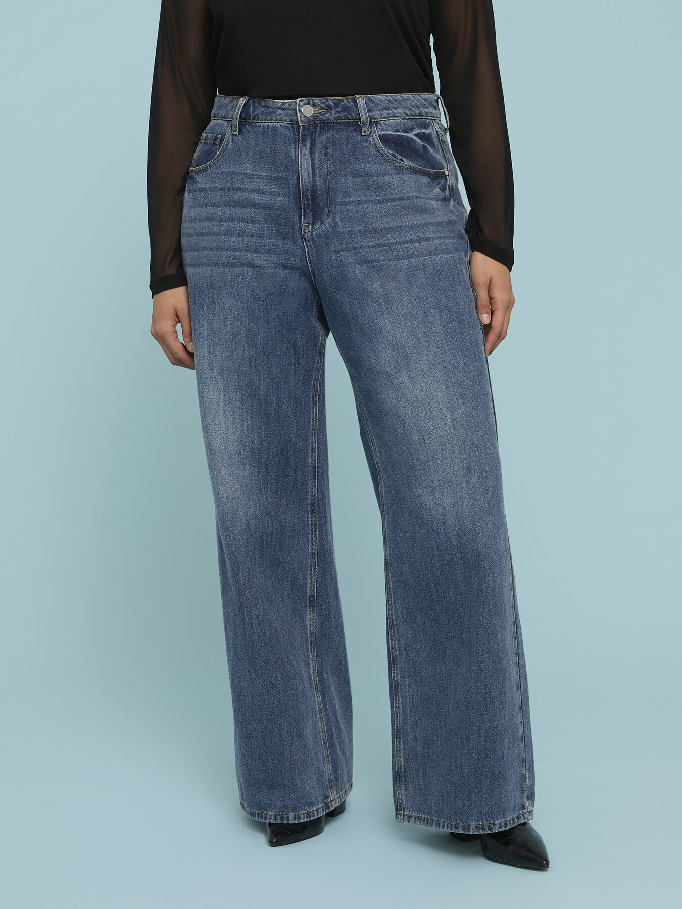 Wide Leg Jeans in Stone-Washed-Optik image number 0