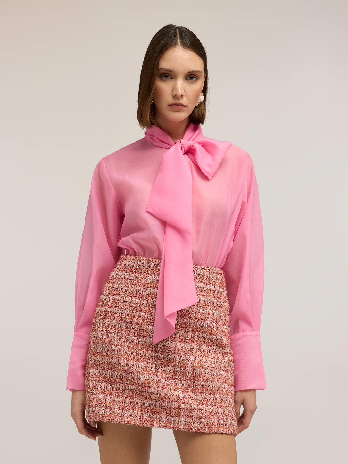 Camicia con fiocco in organza image number 2