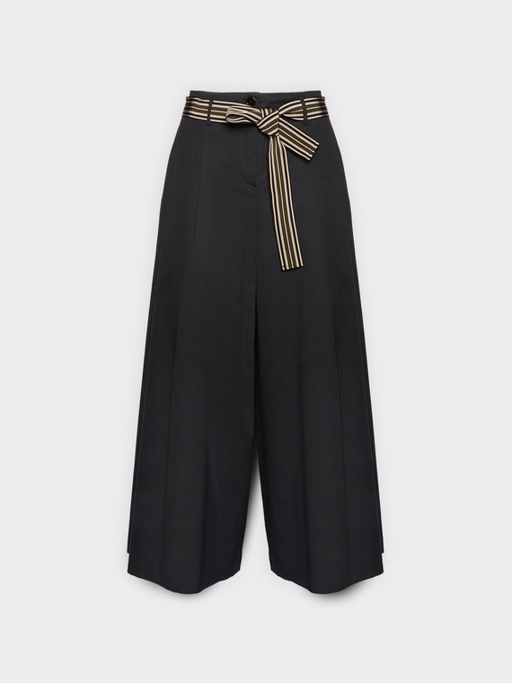 Pantaloni cropped popeline vita alta con cintura