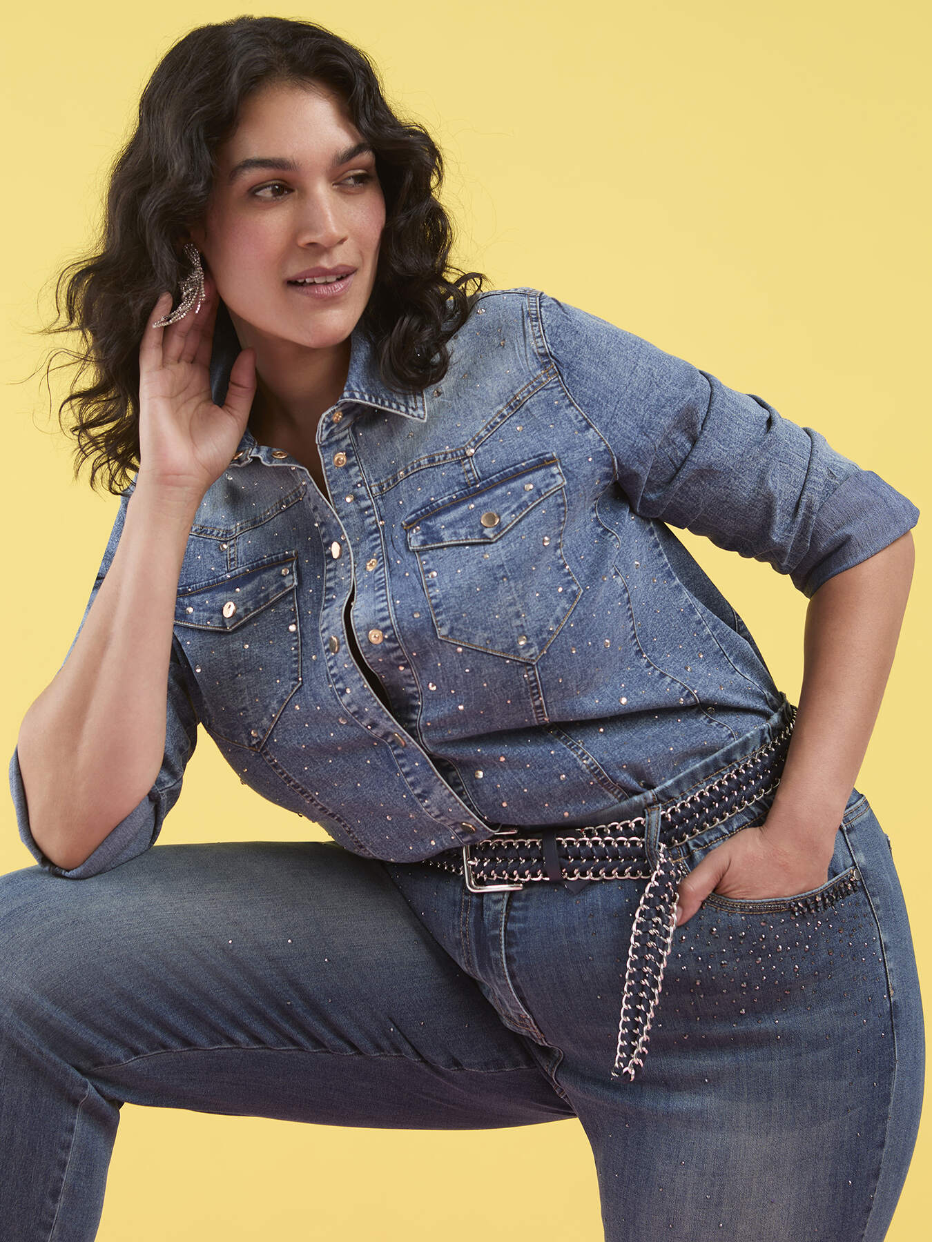 Camicia in denim con punti luce image number 4