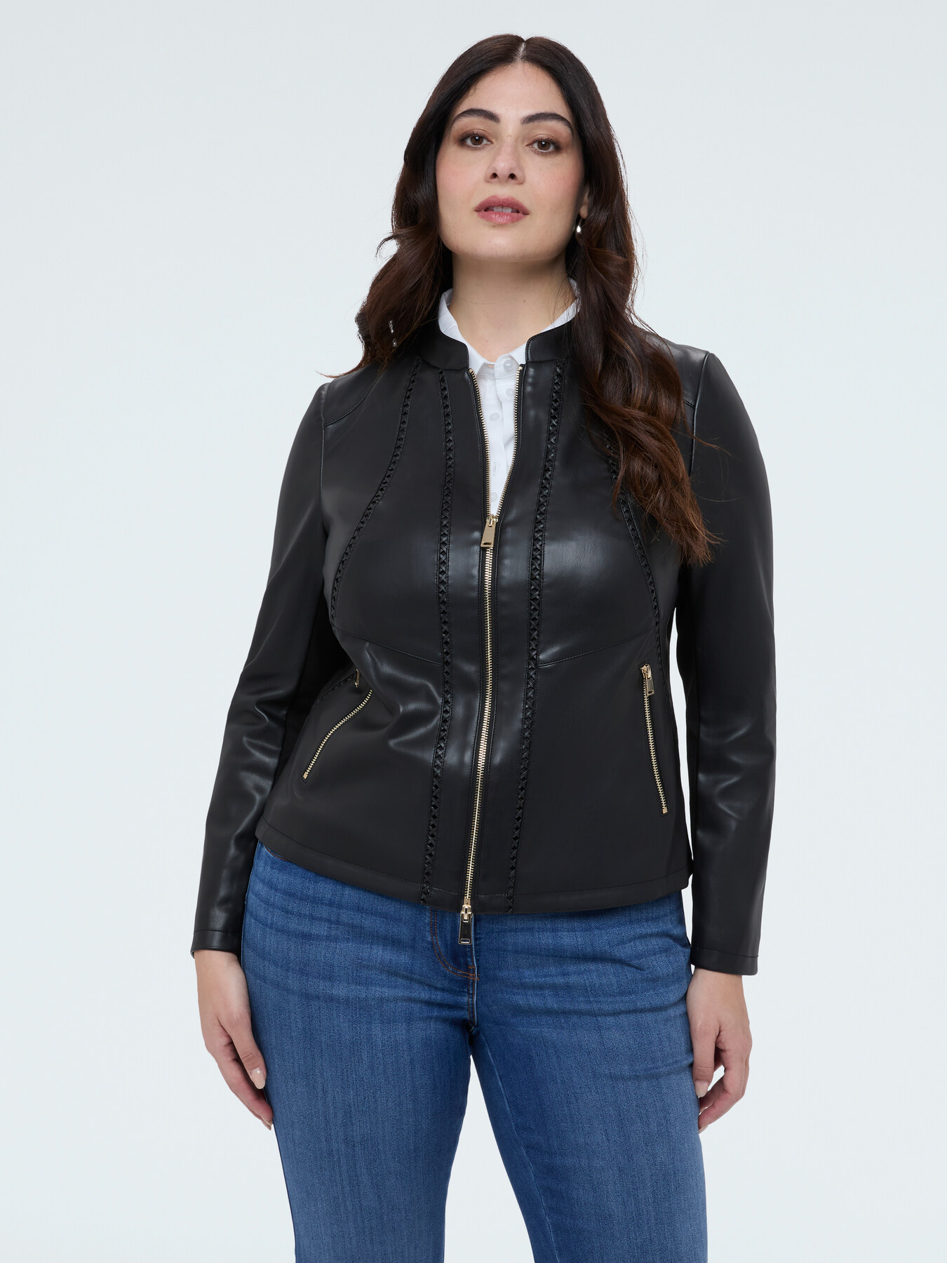 Veste biker avec d&eacute;tails tress&eacute;s et empi&egrave;cements stretch image number 2