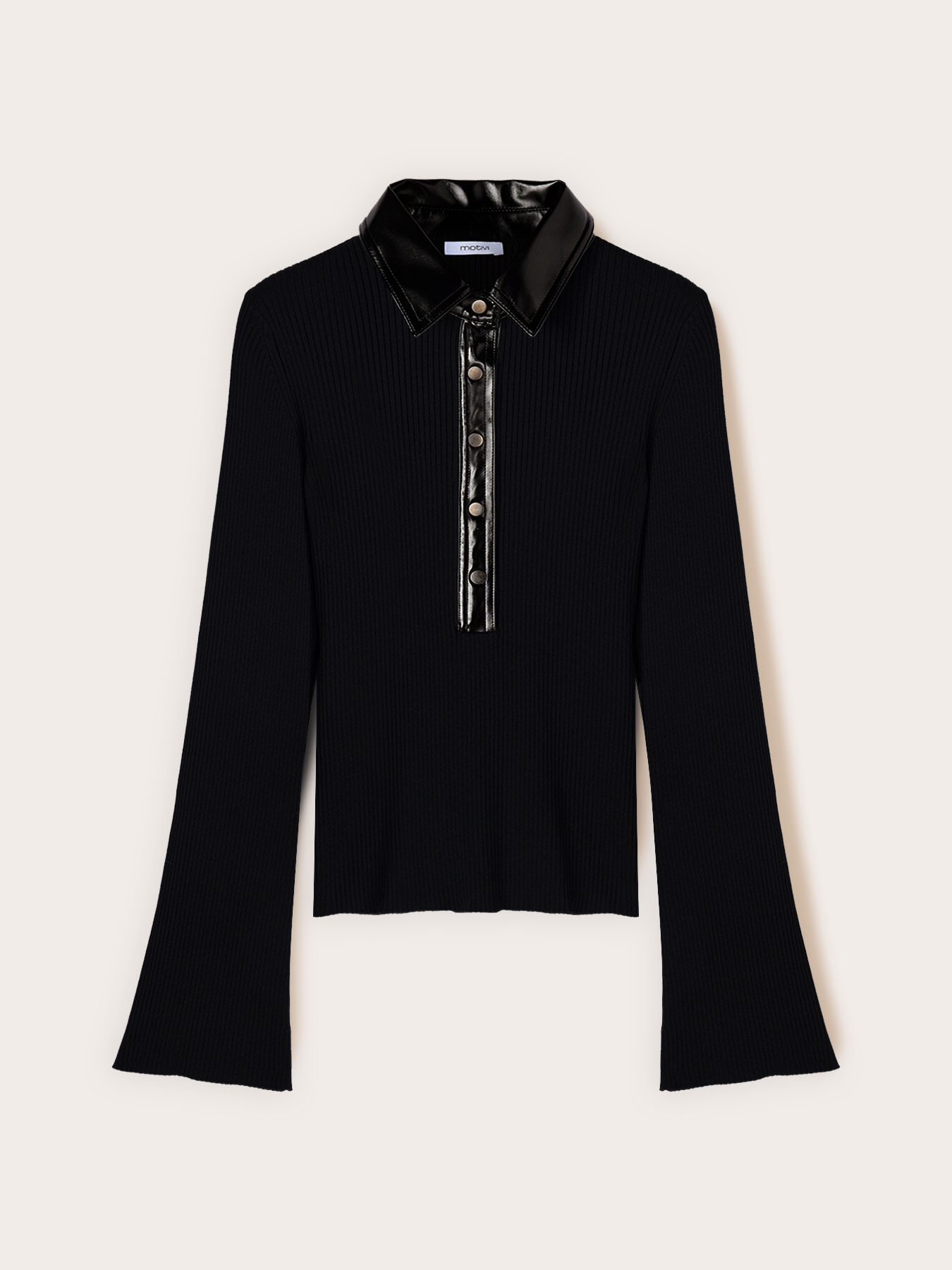 Polo shirt with patent leather collar image number 4