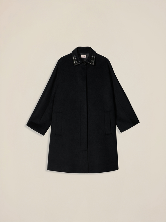 Cappotto misto lana con colletto gioiello