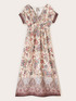 Robe longue &eacute;vas&eacute;e en satin imprim&eacute; image number 4