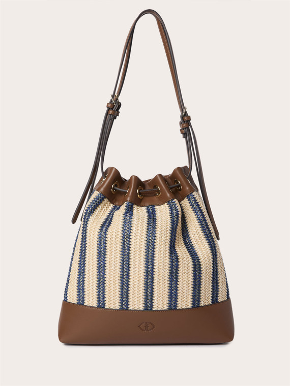 Striped woven bucket bag