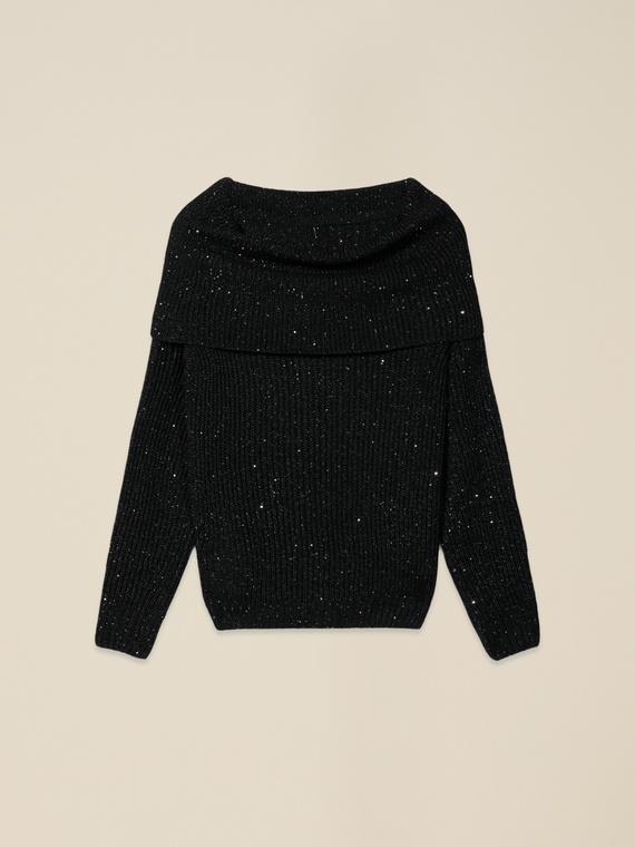 Maglia off shoulders con paillettes