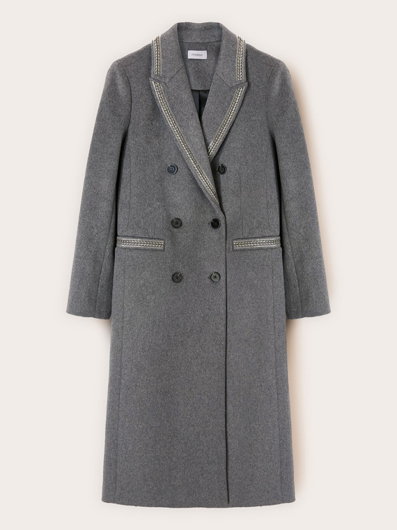 Manteau croisé en mélange de laine avec décorations