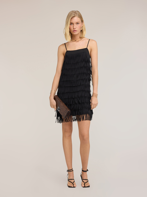 Rochie scurtă din georgette cu franjuri
