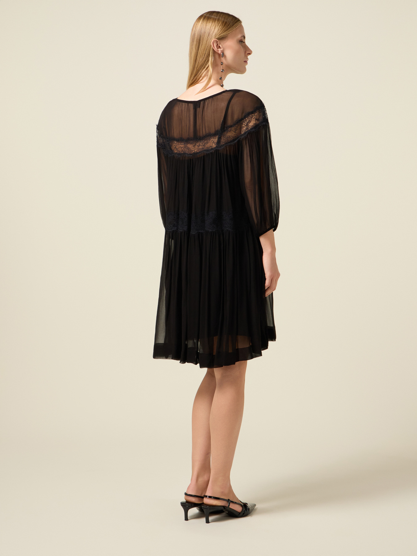 Vestito flare in creponne con pizzo image number 1