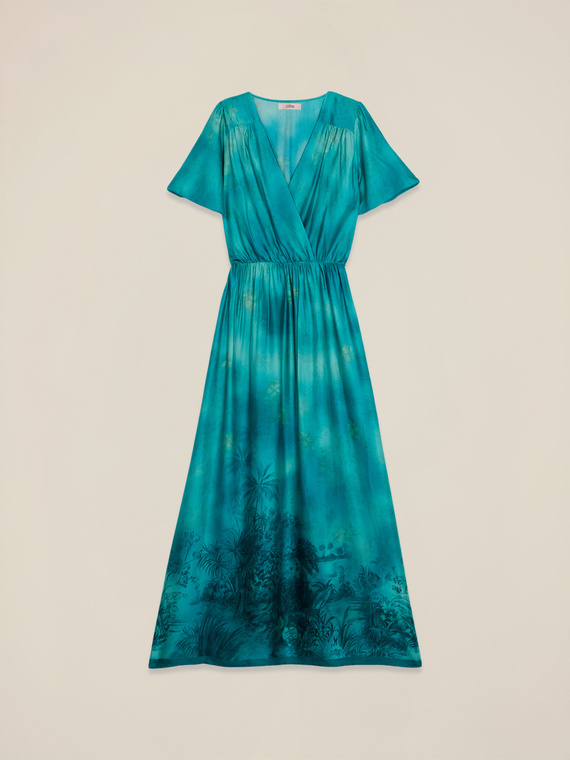 Vestito lungo in raso fantasia