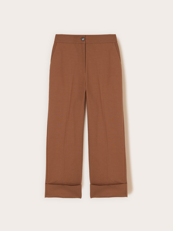 Wide-leg trousers in cotton-blend technical fabric