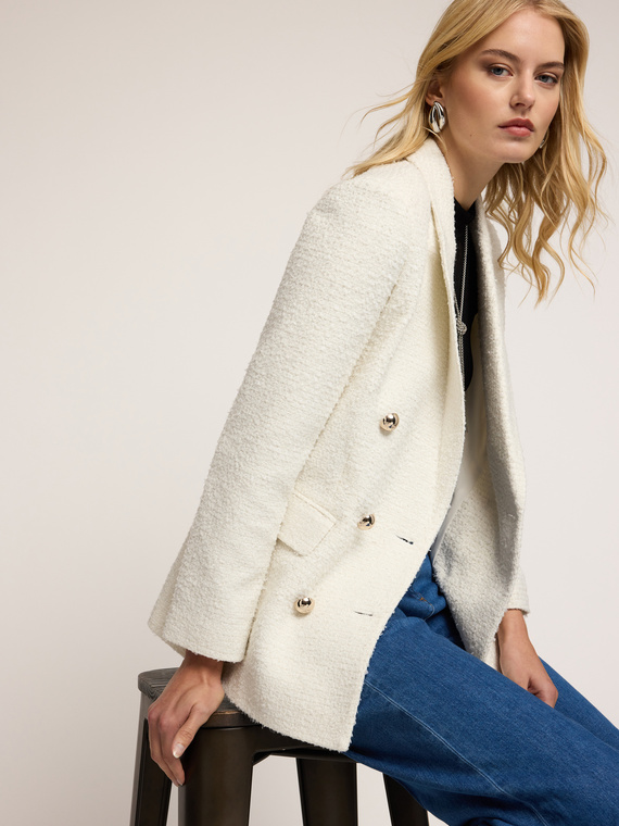 Double-breasted blazer in bouclé fabric
