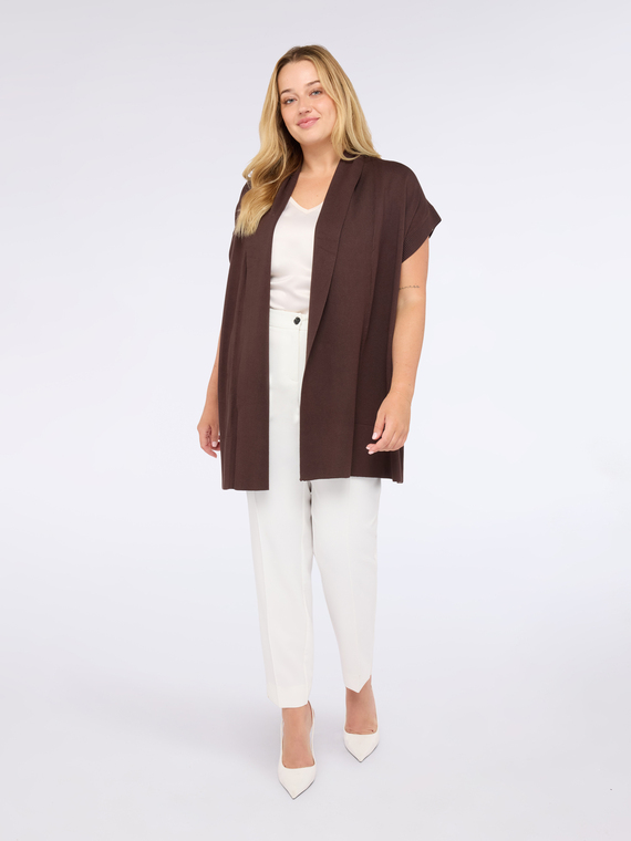 Lange Strickjacke aus feinem Strick mit kurzen Ärmeln