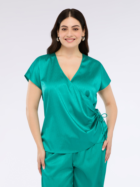 Satin blouse with crossover neckline