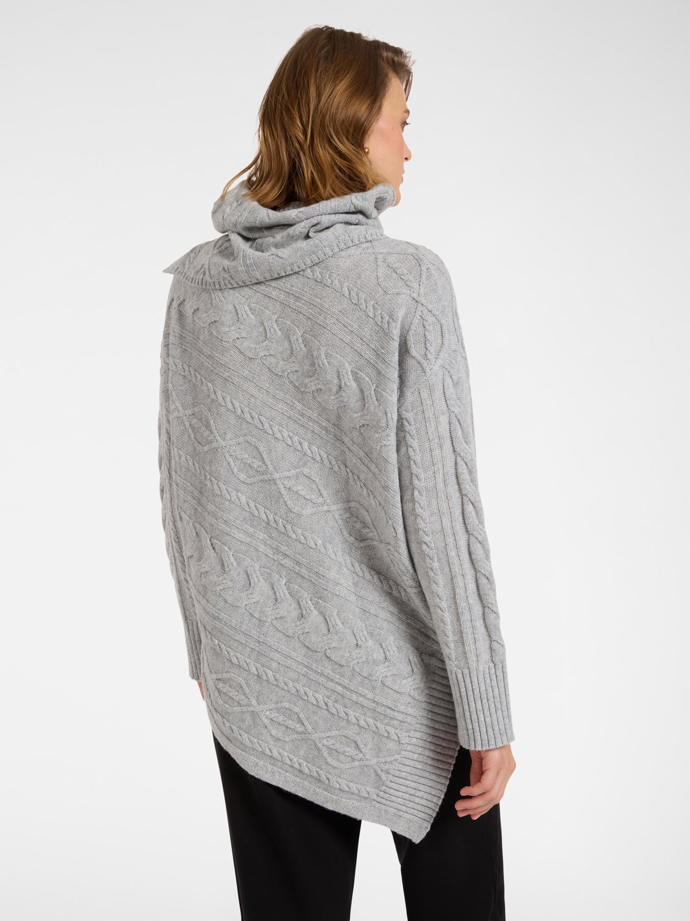 Asymmetrical cable knit wool sweater image number 1