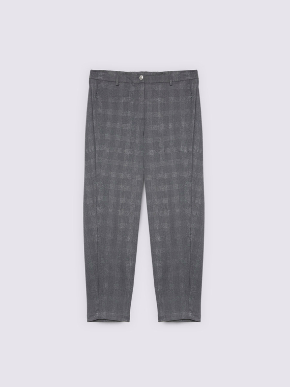 Pantaloni balloon stampa a quadri con filo lurex