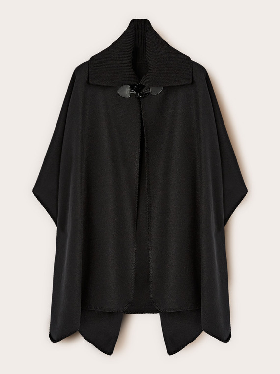 Wool poncho with high collar