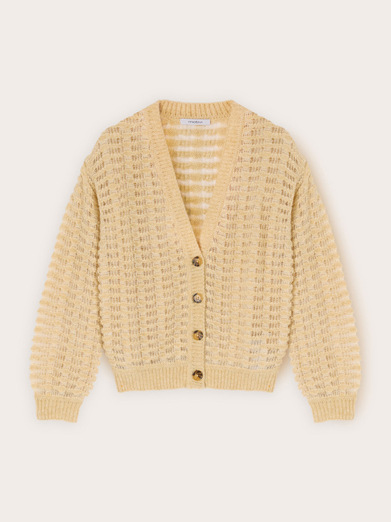 Perforated mixed wool cardigan
