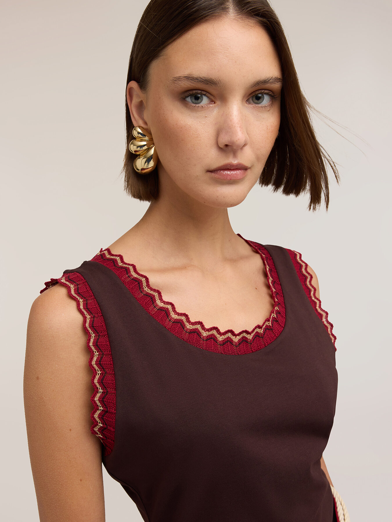 Top din jersey cu bordură din tricotaj image number 2