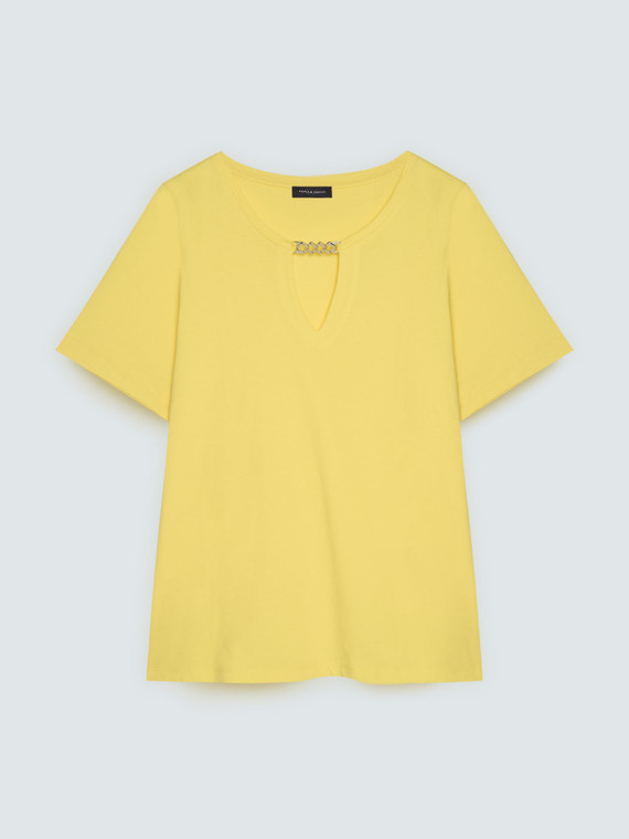 T-shirt in cotone con catenella gold