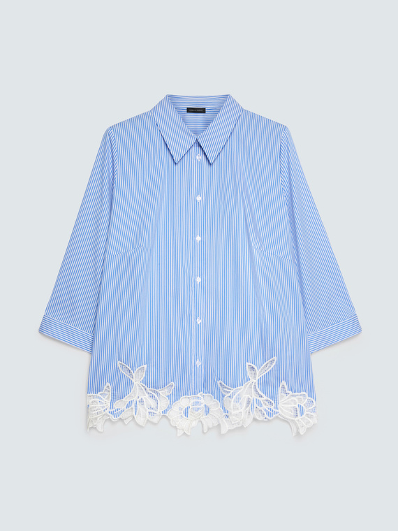 Striped cotton shirt with macram&eacute; detail