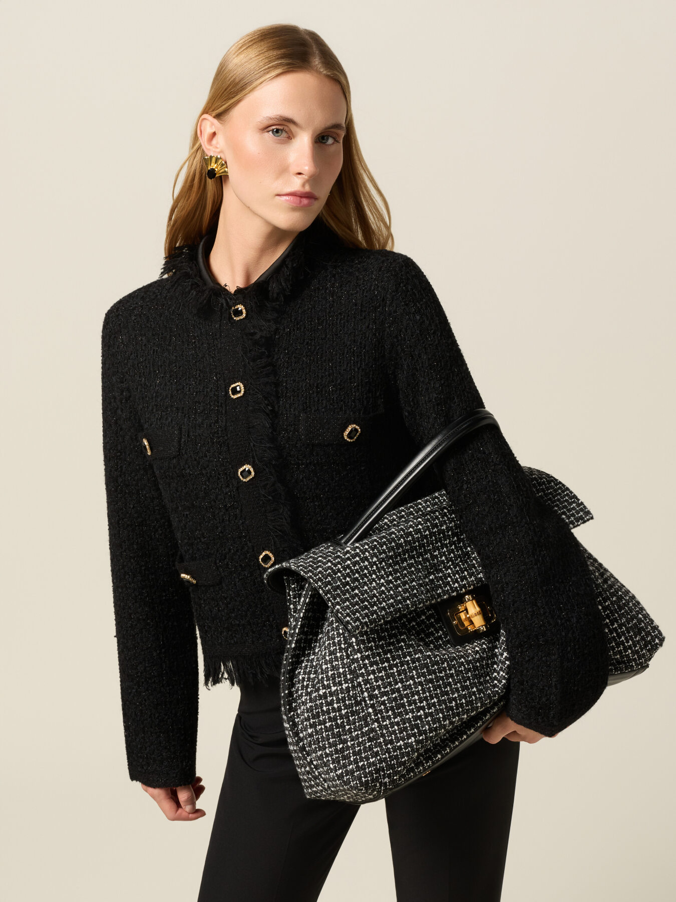 Bauletto in tweed con chiusura metallica image number 0