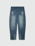 Jeans balloon strappo davanti con tessuto tweed image number 4
