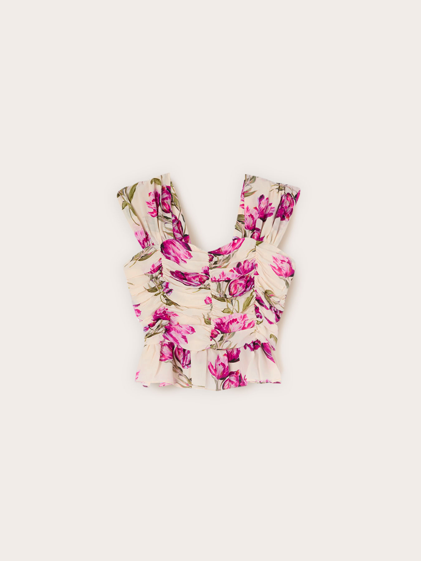 Ruffled top with floral print image number 4