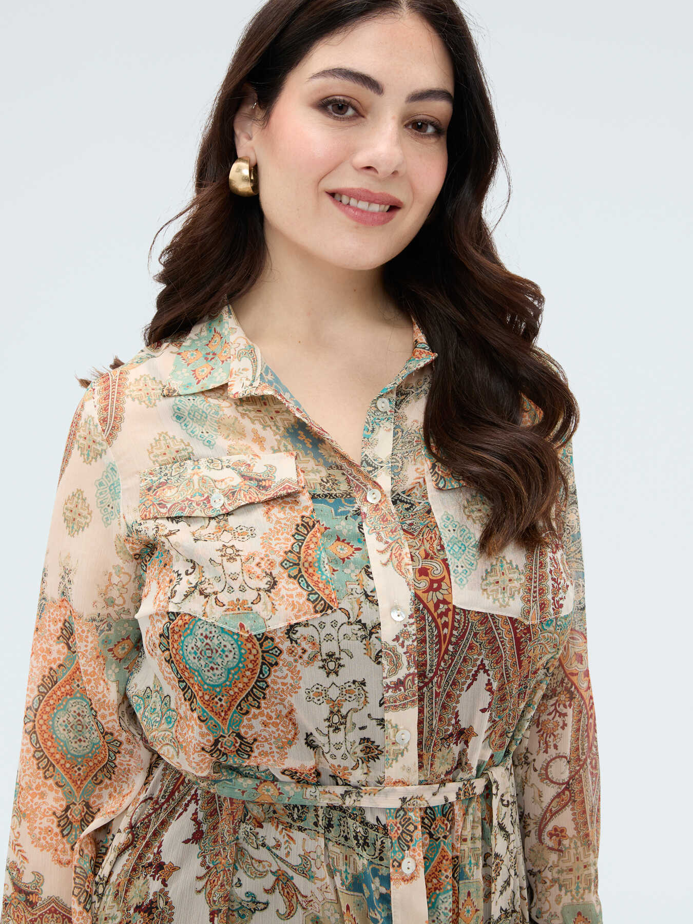 Paisley print shirt dress image number 3