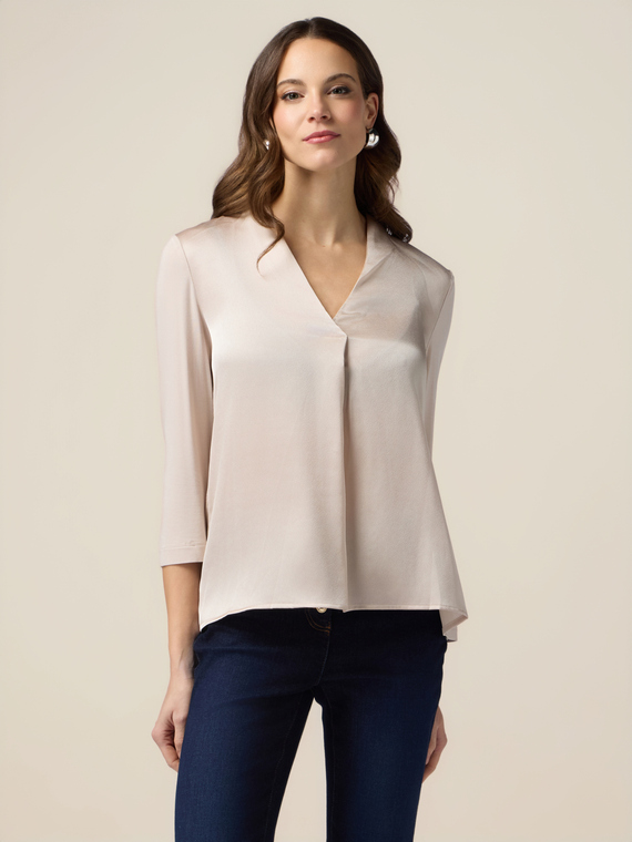 T-shirt bimatière avec col en V