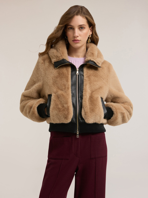 Plush-effect jacket with inserts