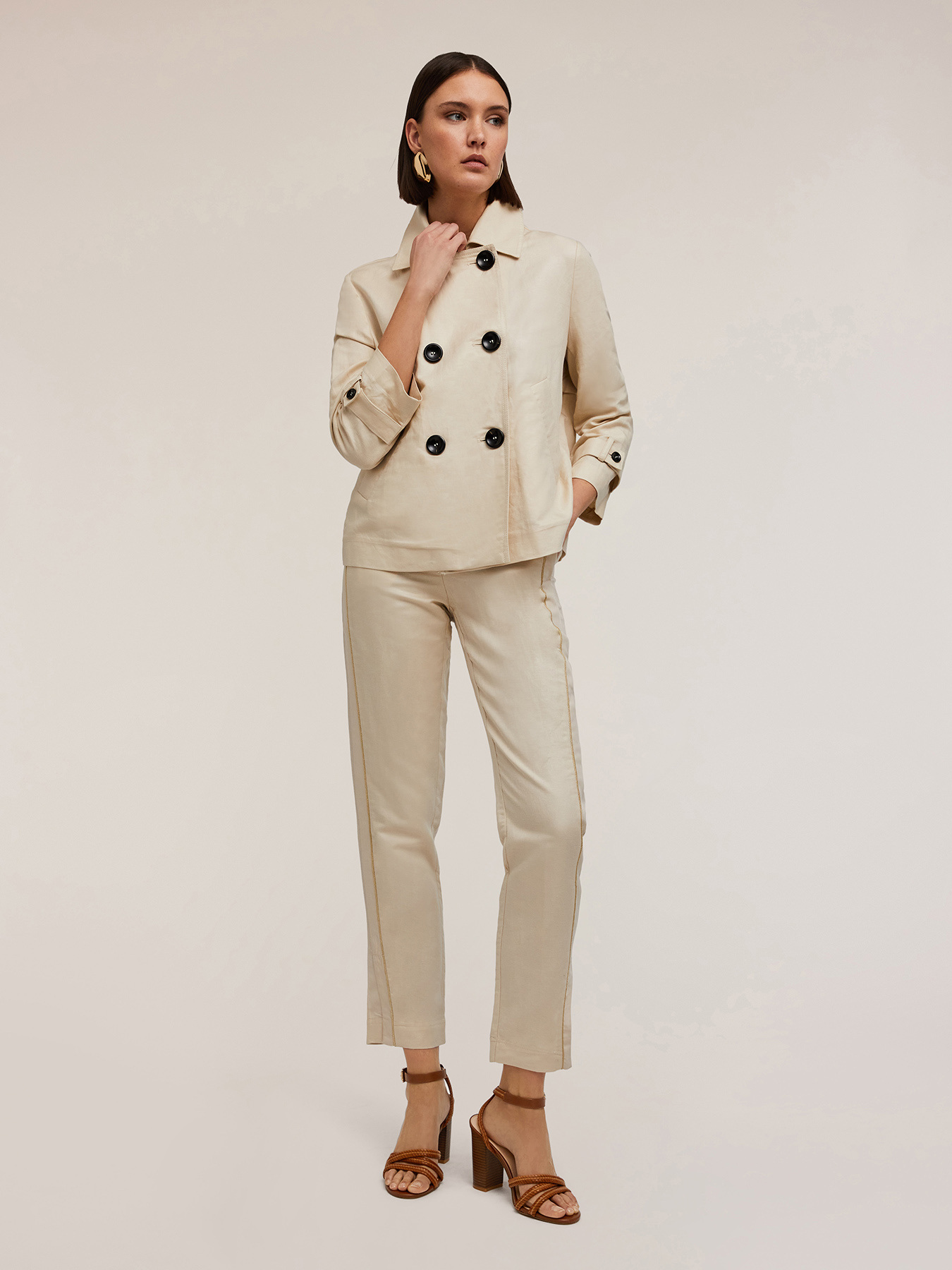 Linen blend canvas pea coat image number 0
