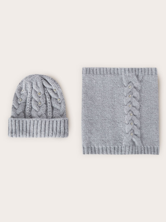 Set sciarpa e berretto con pietre crystal