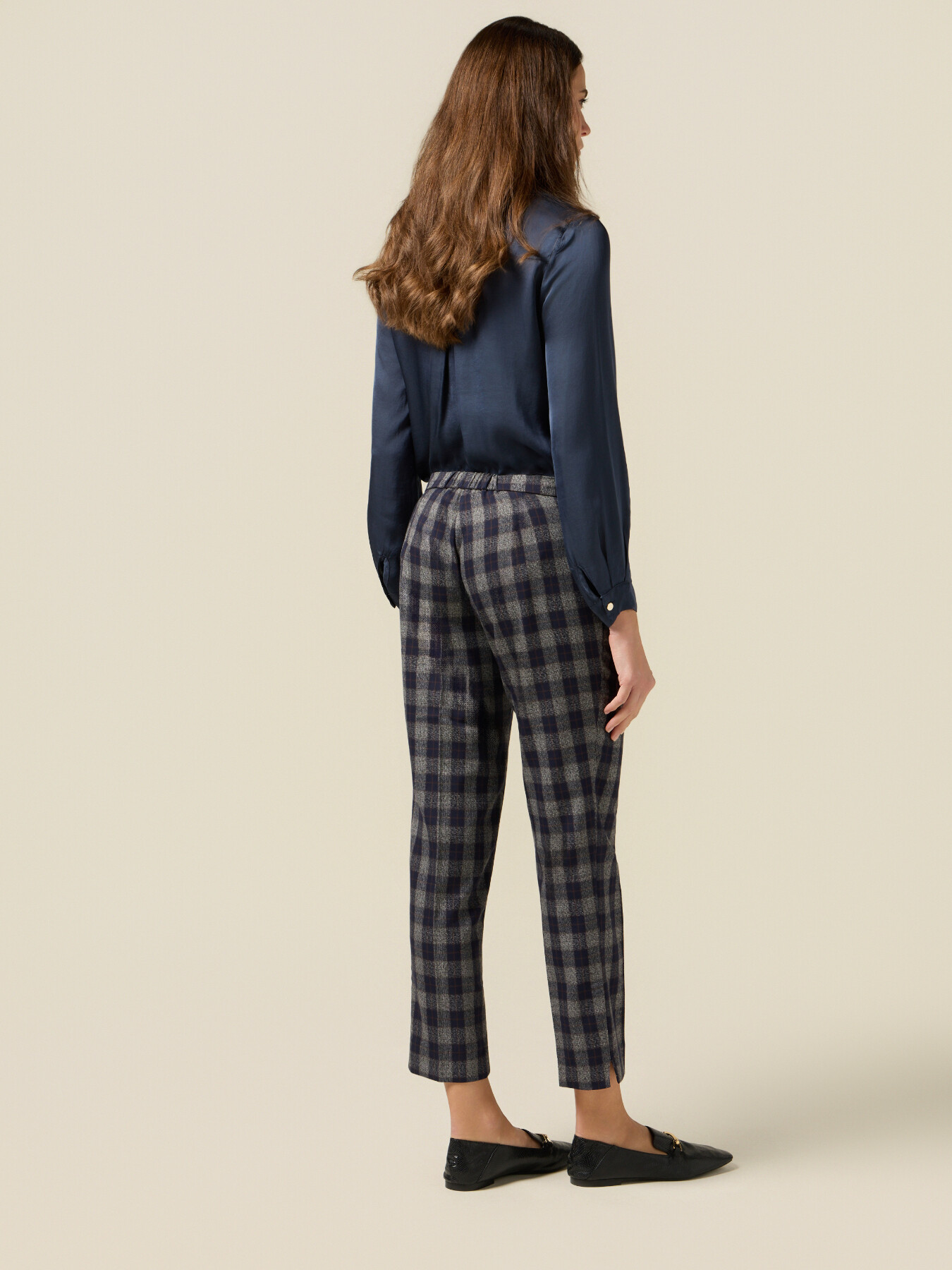 Pantaloni carrot in flanella check image number 1