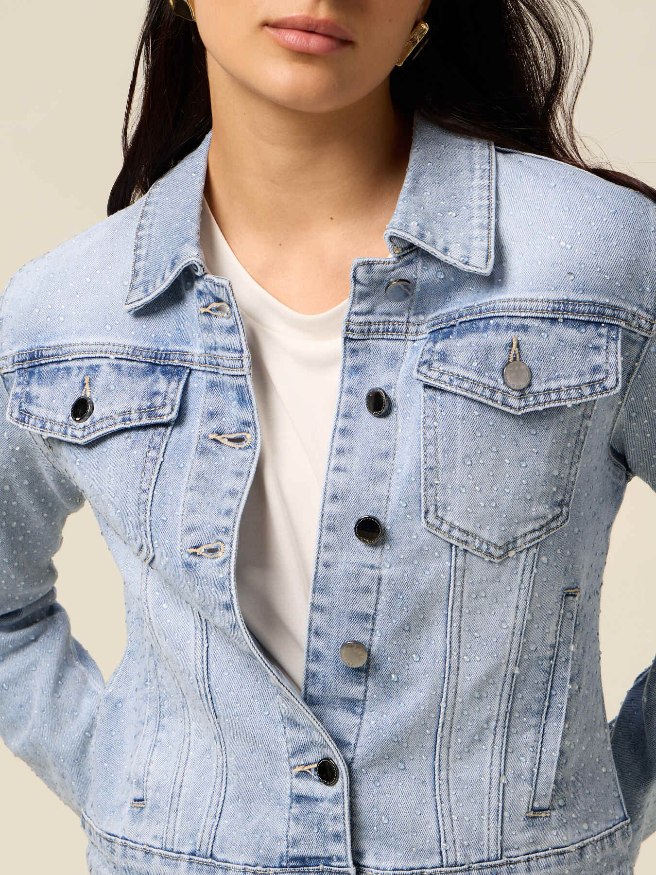 Giubbotto denim con micro cristalli image number 2