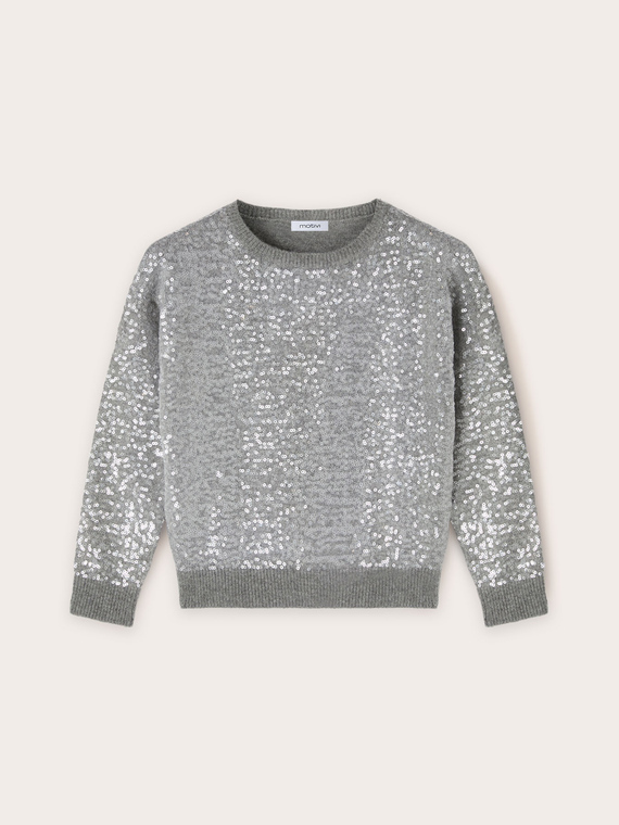 Cardigan aus Wollmischgewebe, mit all-over Pailetten-Besatz
