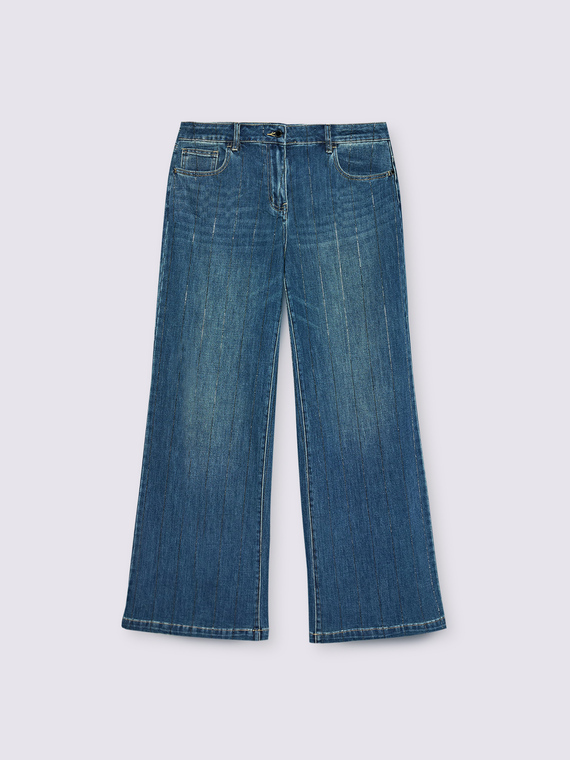 Wide Leg Jeans with rhinestone pinstripes