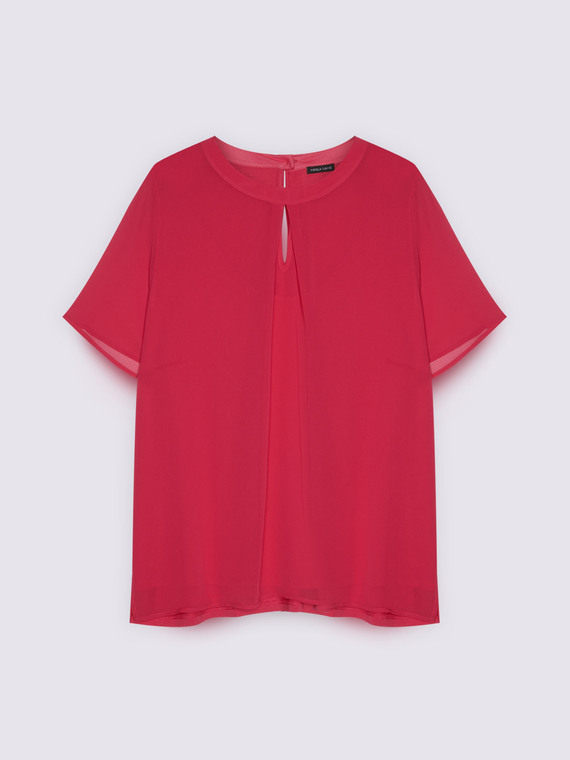 Zweistoff-T-Shirt mit Tropfenausschnitt