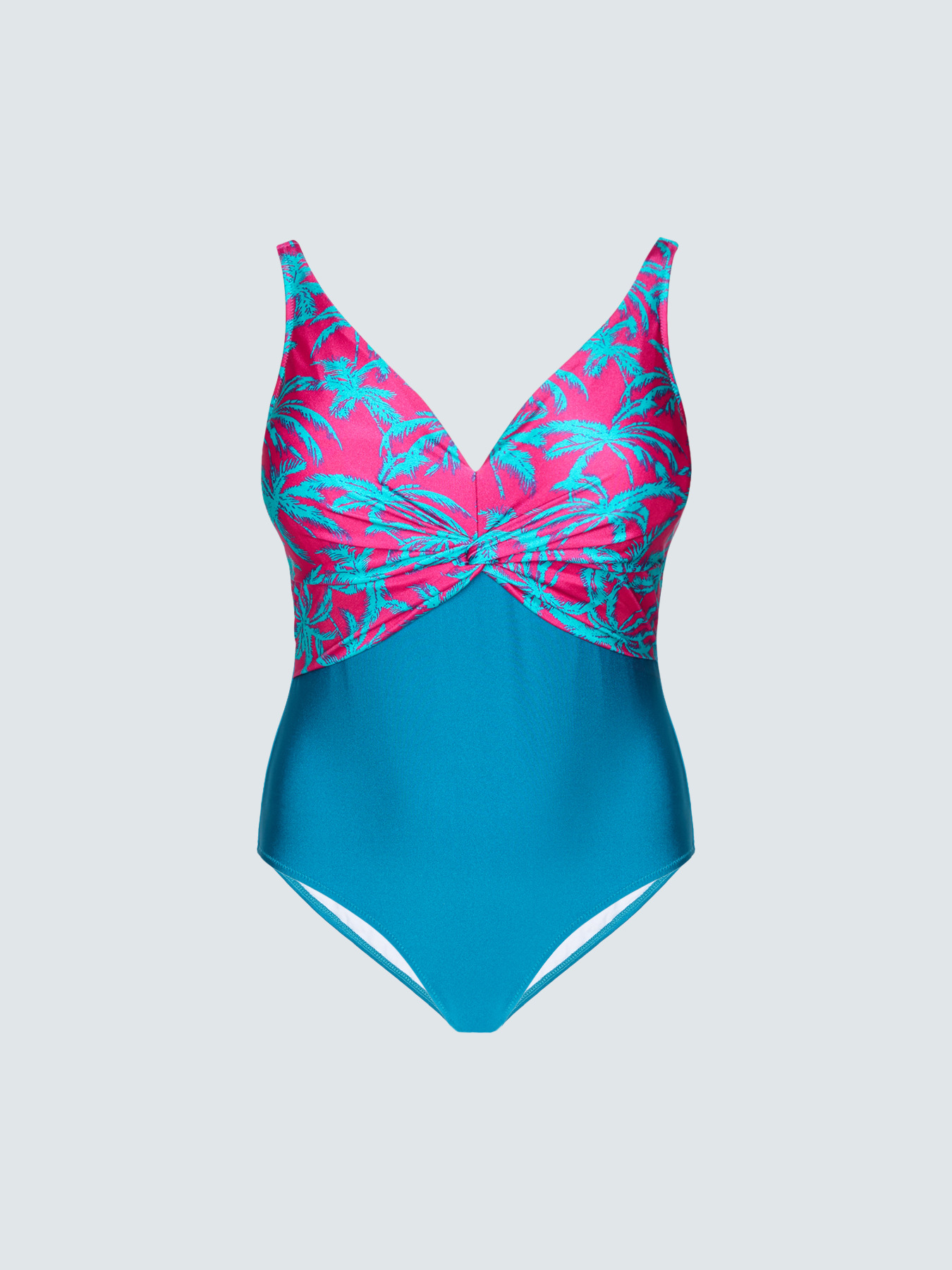 Crossover one-piece swimsuit tropical print image number 1