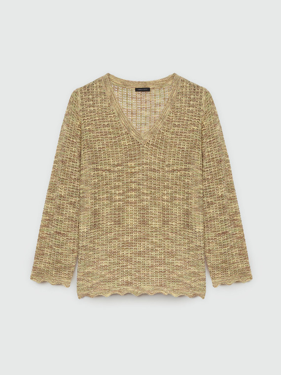 Melierter Pullover mit V-Ausschnitt