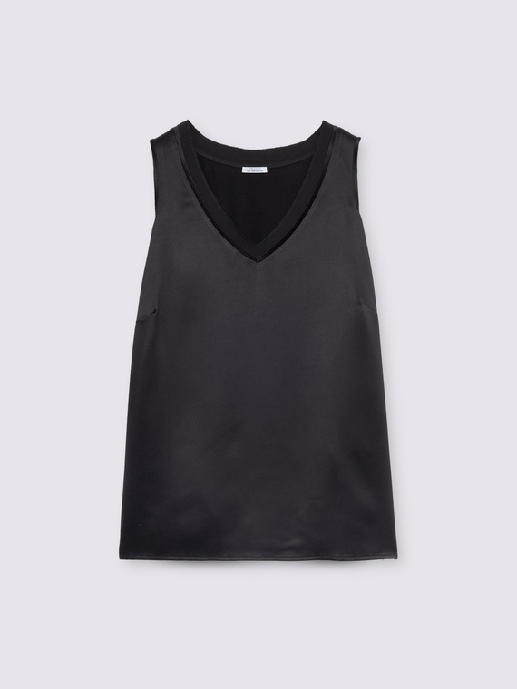Top bimaterico con scollo a V