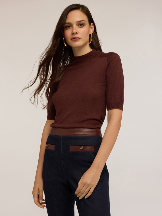 Silk-blend polo neck jumper