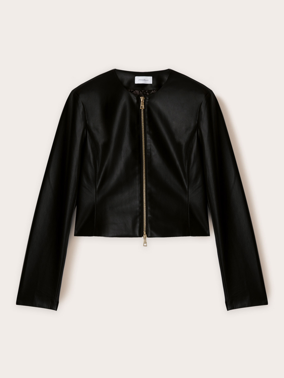 Veste sans col en tissu enduit