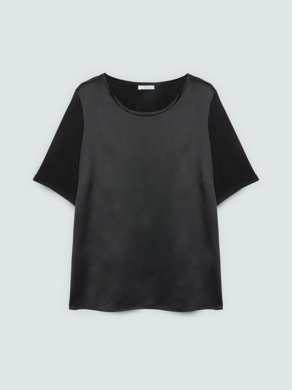 T-shirt bimaterica con scollo tondo