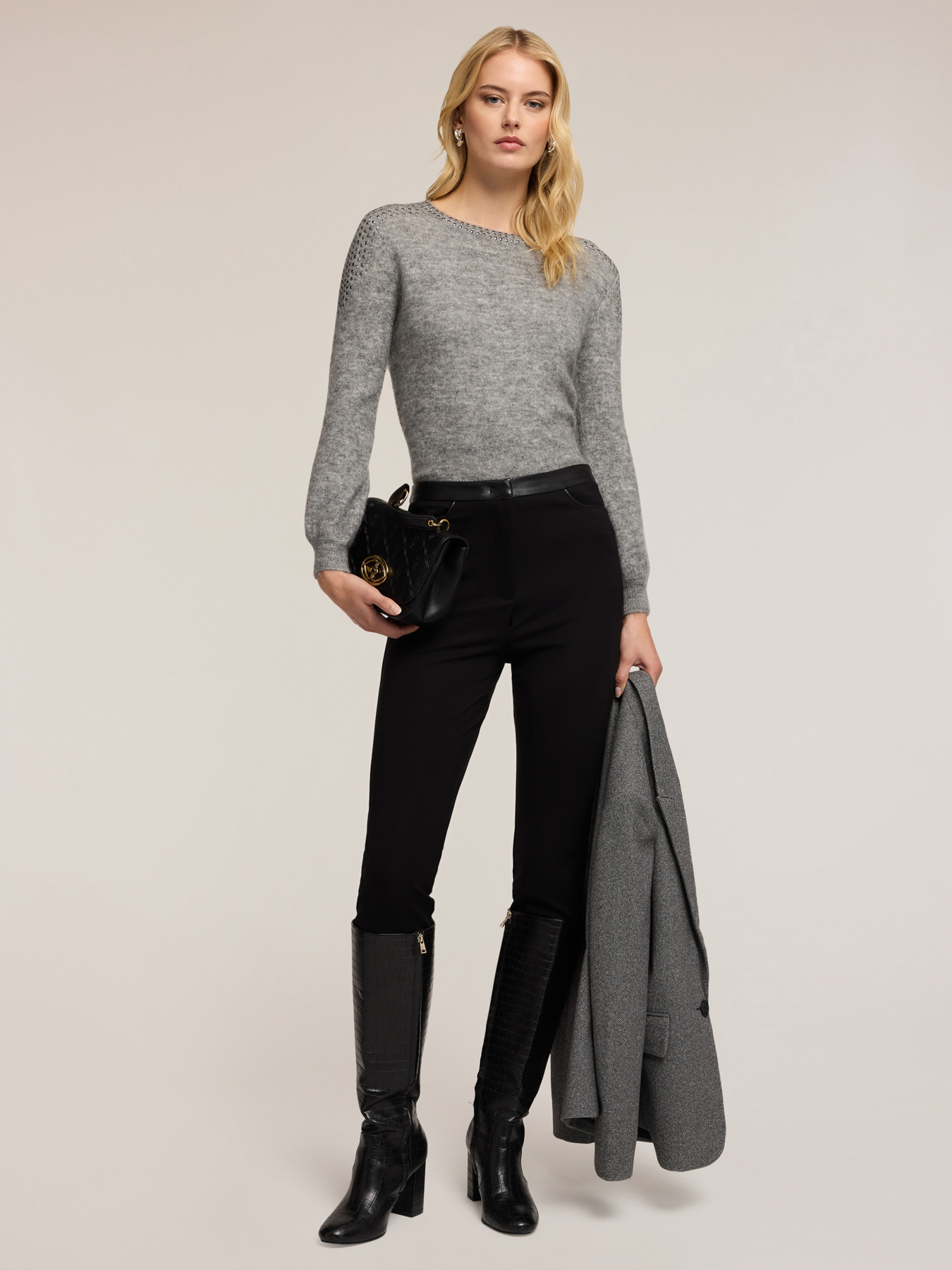 Crew neck mohair sweater with studs image number 3