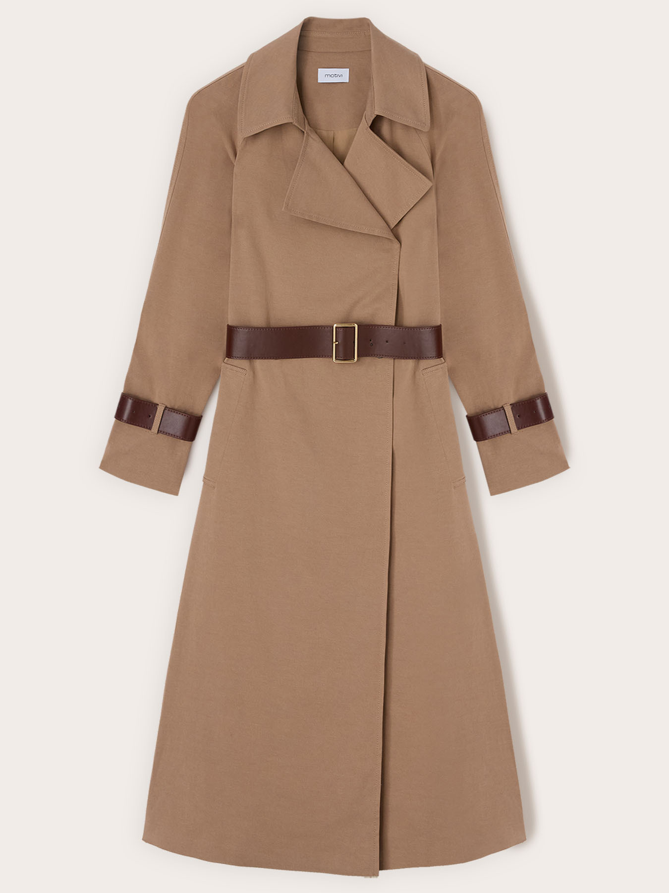Mixed lyocell drill trench coat with belt image number 4